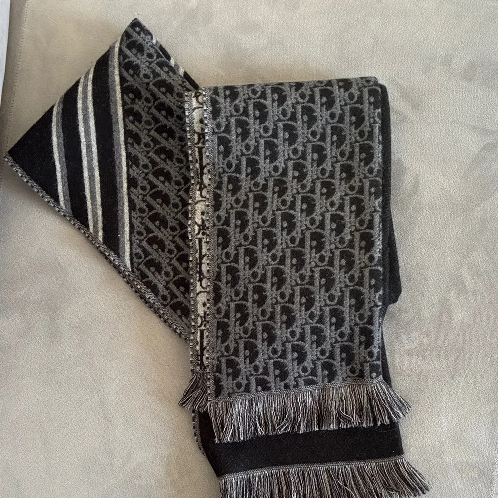 Dior Black and Gray Logo Scarf, brand new, never worn